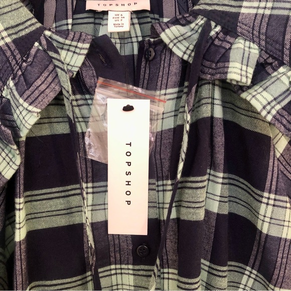 NWT Topshop Plaid Ruffle Blouse - Picture 3 of 6